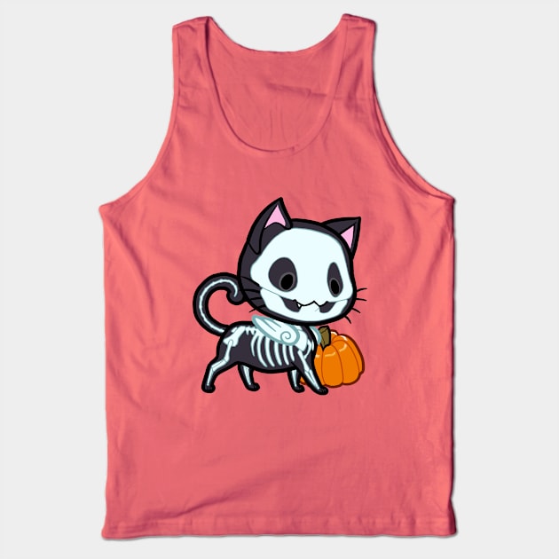 Halloween Chibi Winged Kitty - Black Skeleton Cat Tank Top by theghostfire